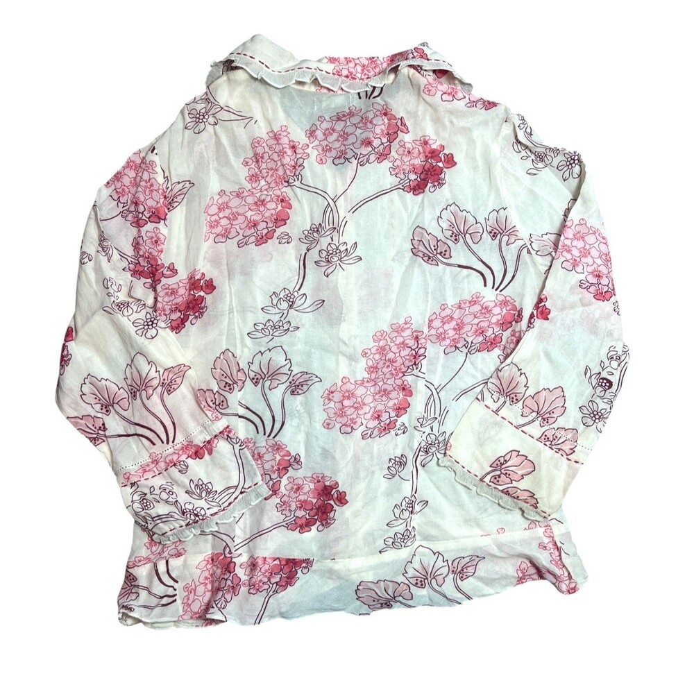 Anthropologie Floral Pintuck Ruffle Trim Cotton Blouse Size 10 - Picture 4 of 9